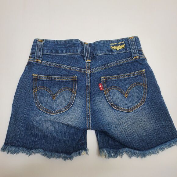 Levi’s Shorts Women Size 1 Slouch 504 Dark Way Distressed Hem Legs NEW - Picture 2 of 14